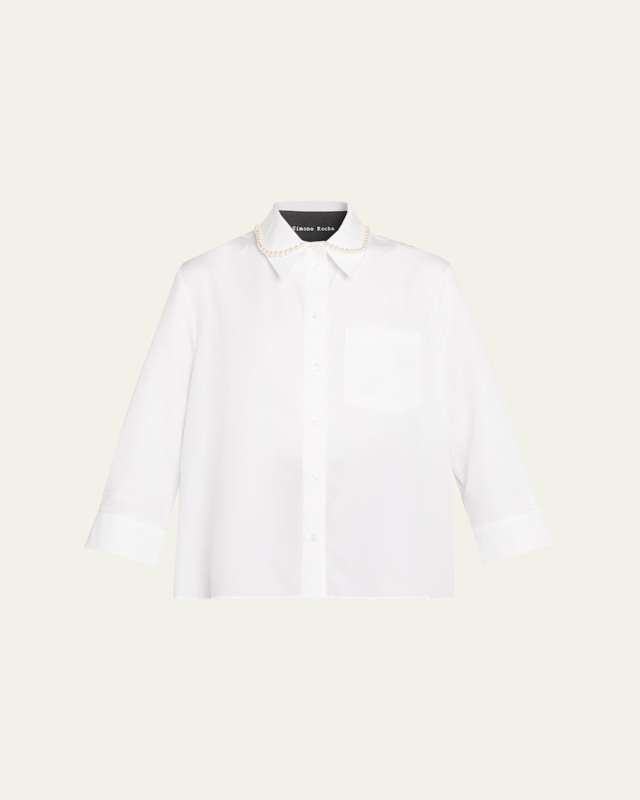 Embellished Cropped Masculine Button-Front Shirt